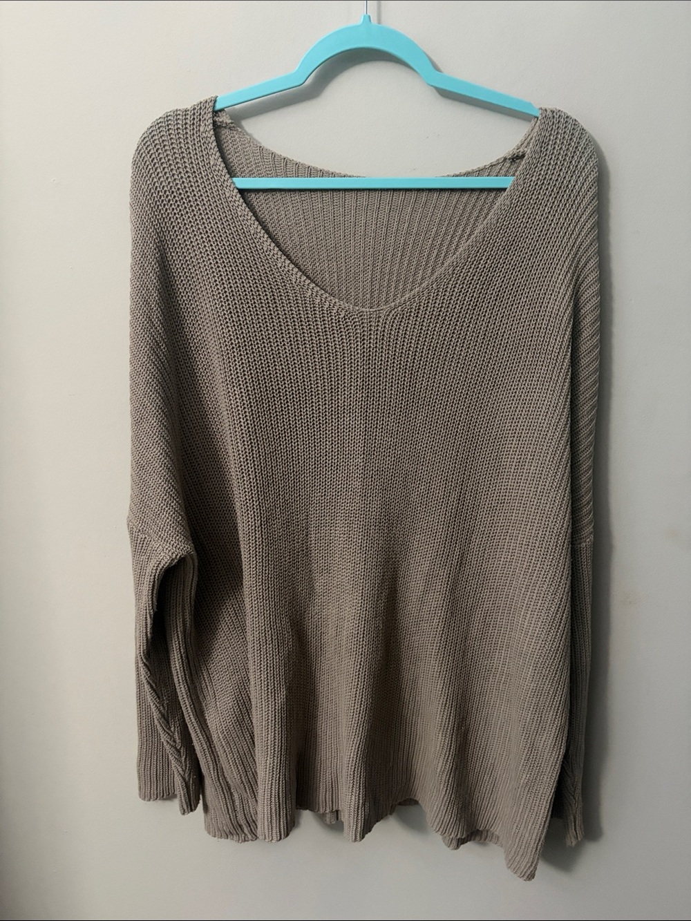 Oversized V-Neck Knit Sweater - Taupe